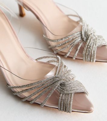 Truffle Pale Pink Diamante Stiletto Heel Court Shoes New Look