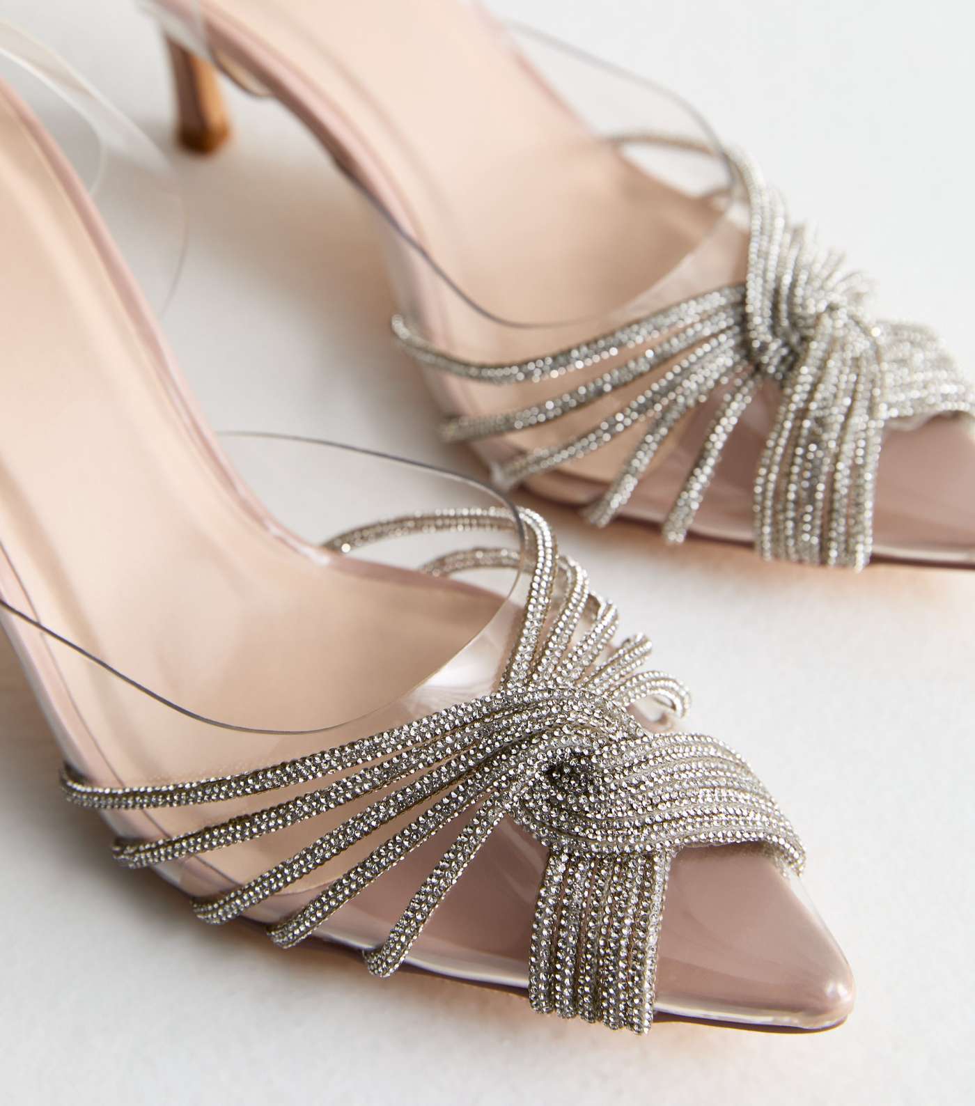 Truffle Pale Pink Diamanté Stiletto Heel Court Shoes Image 3