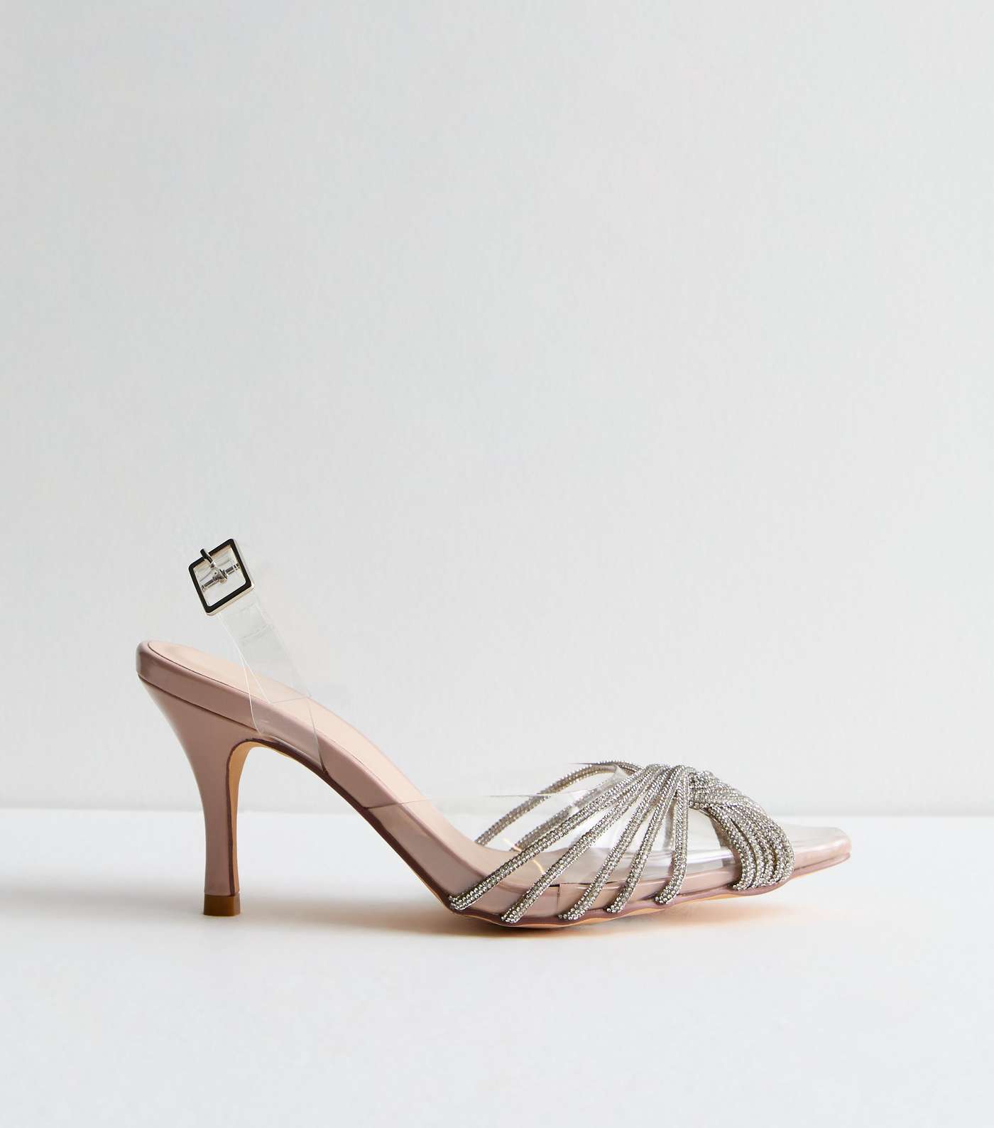Truffle Pale Pink Diamanté Stiletto Heel Court Shoes Image 5
