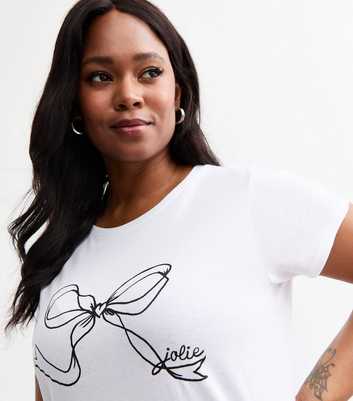 Curves White Jolie Bow Print Cotton T-Shirt