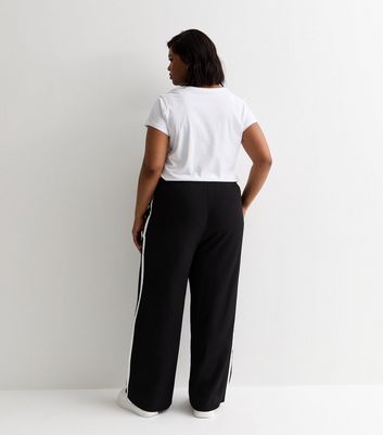 Curves Black Side Stripe Wide Leg Trousers New Look