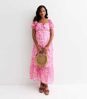 Maternity Pink Floral Midi Dress