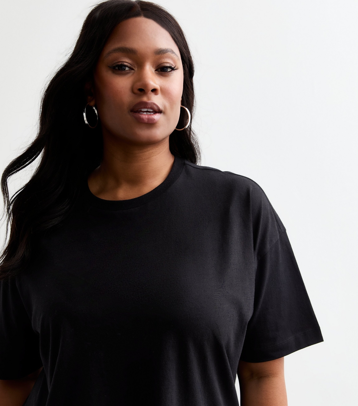 Women's Plus Size Black Boxy Short Sleeve T-Shirt Curves New Look