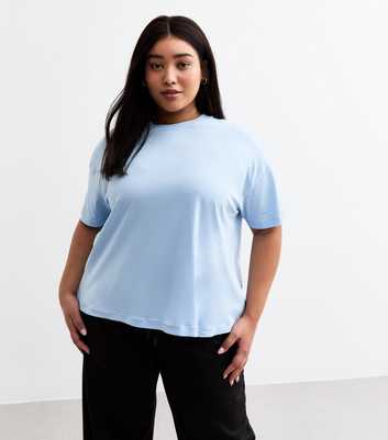 Curves Blue Boxy Short Sleeve T-Shirt