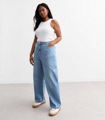 Curves Blue High Waist Adalae Wide Leg Jeans New Look