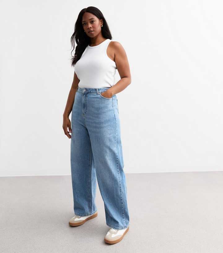 Curves Blue High Waist Adalae Wide Leg Jeans
