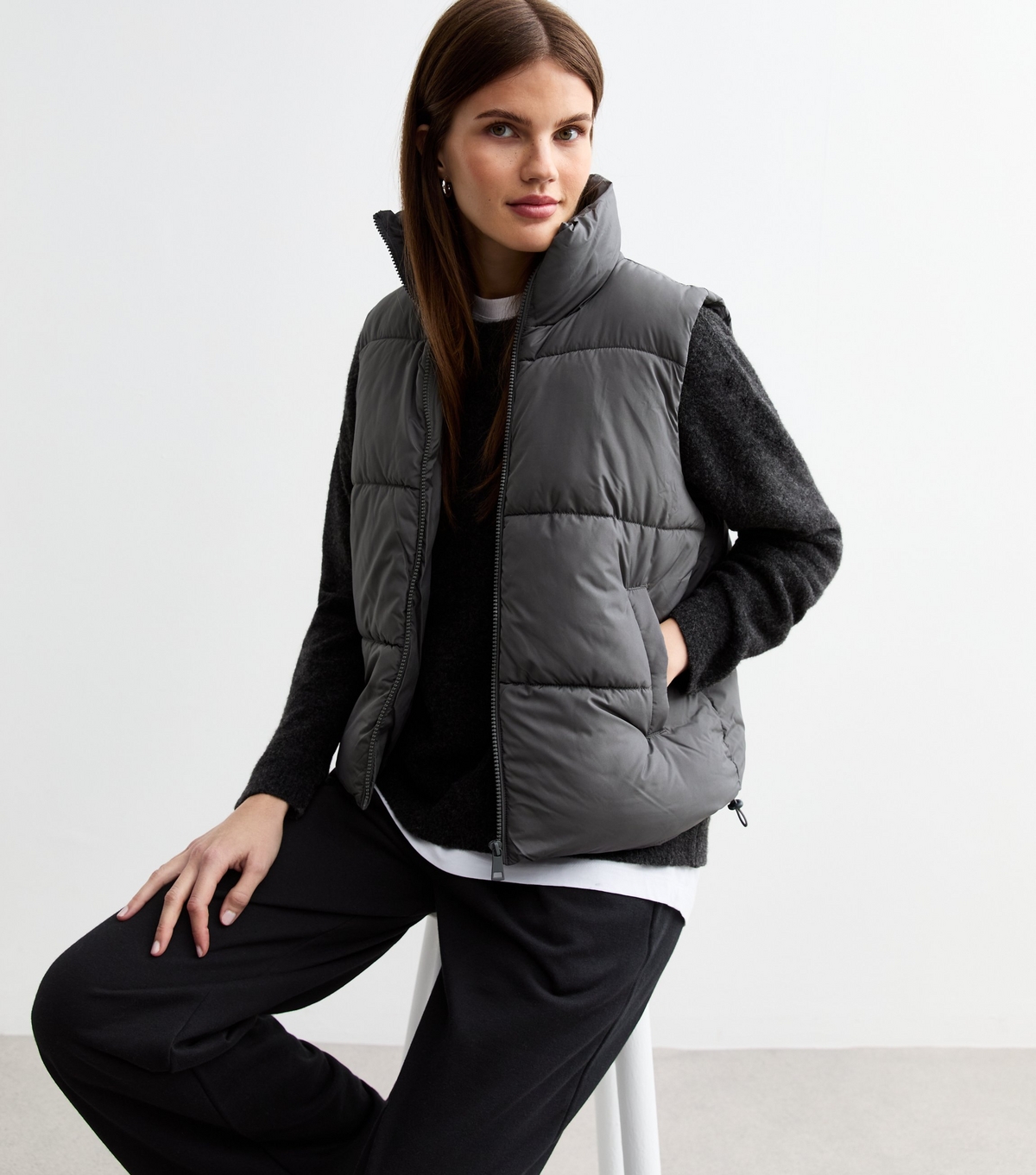 Women's Grey Crop Puffer Gilet New Look