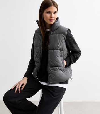 Grey Crop Puffer Gilet