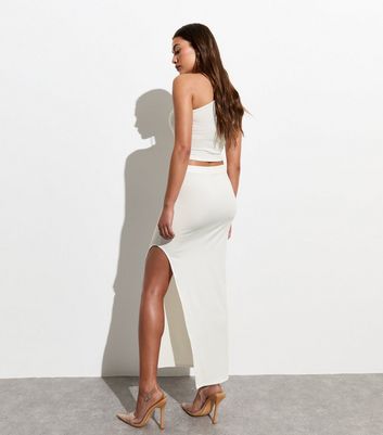 Cream Asymmetric Split Hem Maxi Skirt New Look
