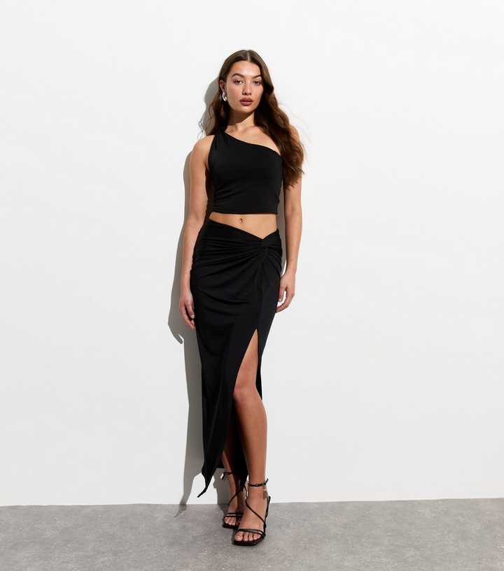 Black Knot Side Maxi Skirt