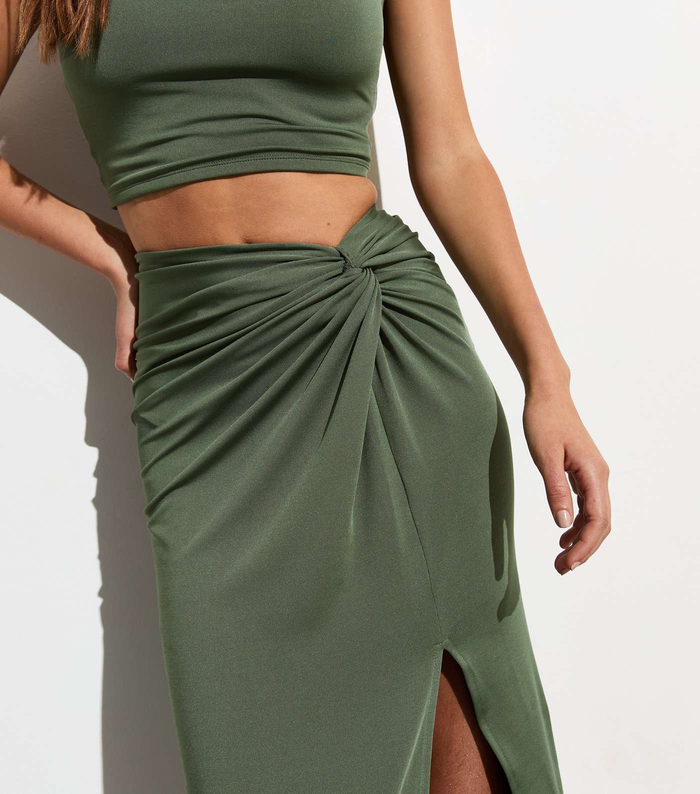 Olive Knot Side Maxi Skirt Image 2