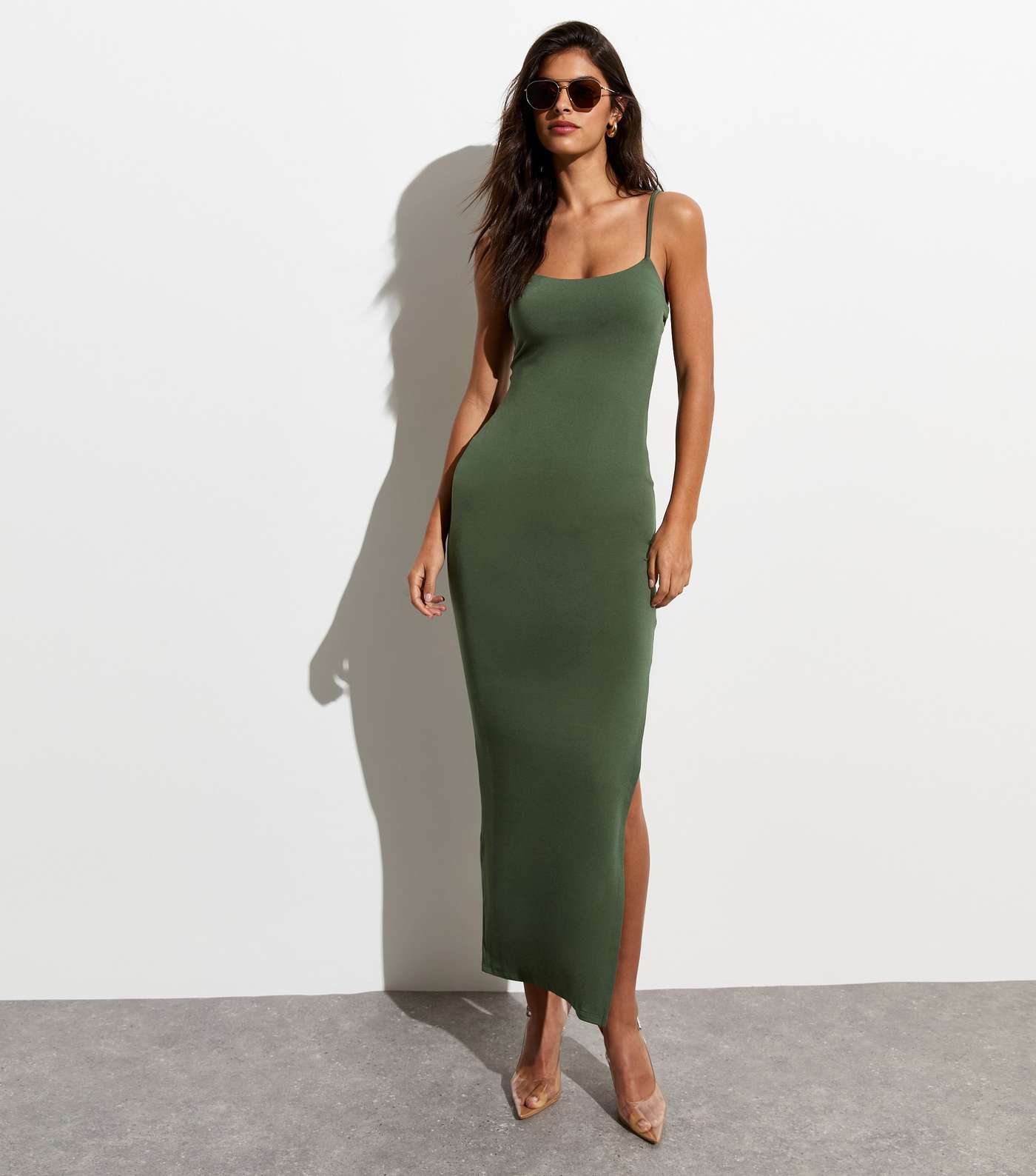 Olive Low Back Strappy Maxi Dress Image 3