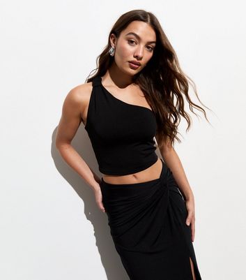 Black One Shoulder Crop Top New Look