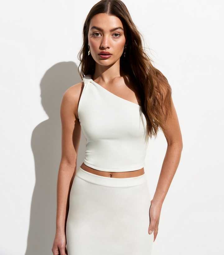 Cream One Shoulder Crop Top