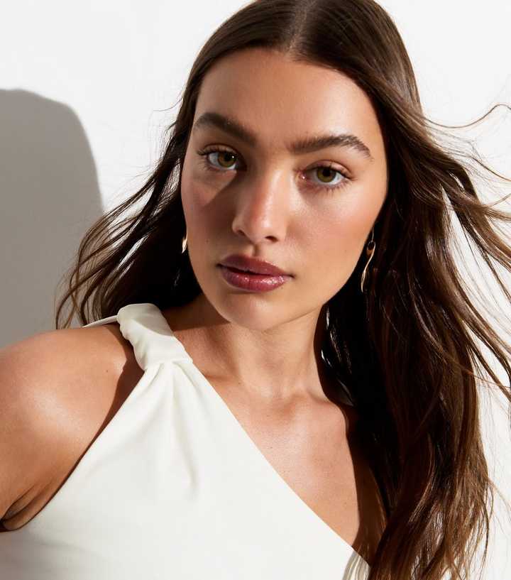 Cream One Shoulder Crop Top