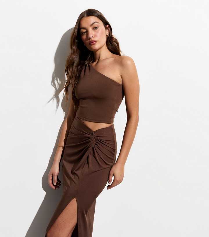 Dark Brown One Shoulder Crop Top