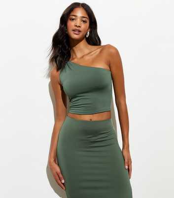 Green One Shoulder Crop Top