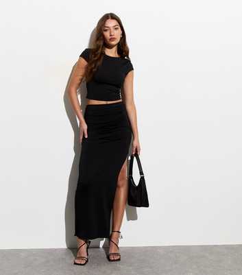 Black Ruched Side Maxi Skirt