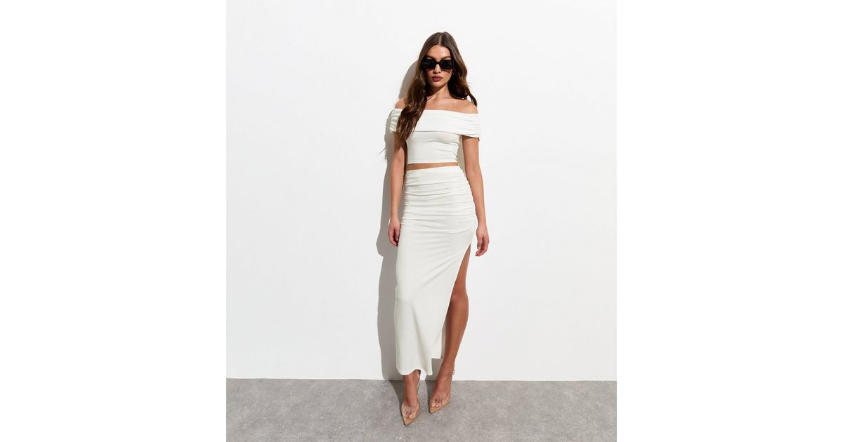 Cream Ruched Side Maxi Skirt | New Look