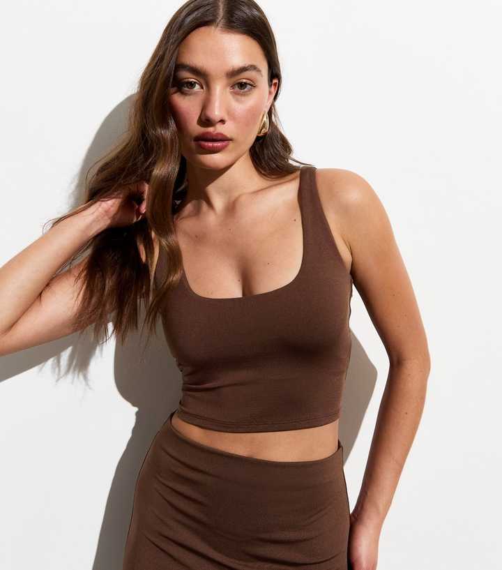 Dark Brown Square Neck Crop Top