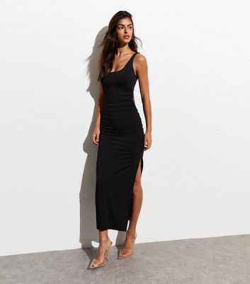 Black Square Neck Midi Dress New Look