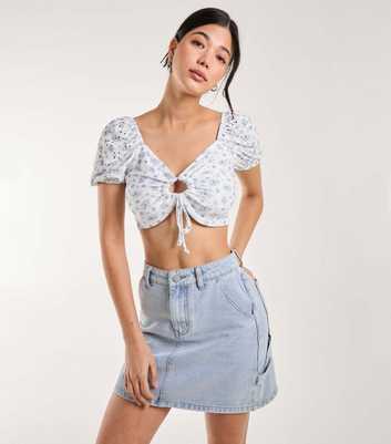 Pink Vanilla White Floral Broderie Puff Sleeve Crop Top