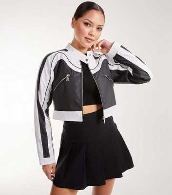 Pink Vanilla Black Leather-Look Contrast Crop Jacket