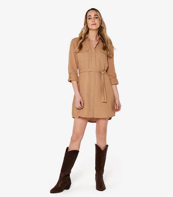  KULACA Women's Dress Dresses for Women Button Front Belted Shirt  Dress (Color : Apricot, Size : X-Small) : Clothing, Shoes & Jewelry