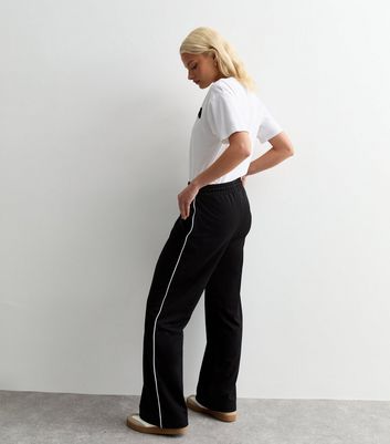 Black Contrast Piping Wide Leg Joggers New Look