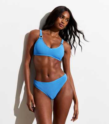 Blue Crinkle Textured Stretch Bikini Bottoms 