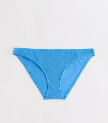 Blue Crinkle Textured Stretch Bikini Bottoms New Look