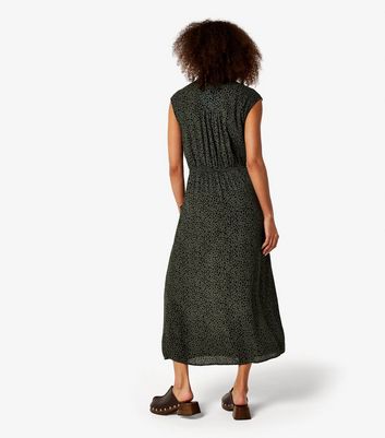 Apricot Dark Green Animal Print Sleeveless Drawstring Midi Dress New Look