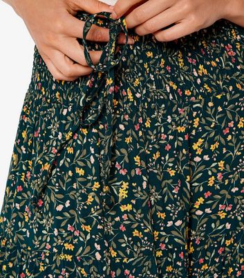 Apricot Green Floral Print Smock Maxi Skirt New Look