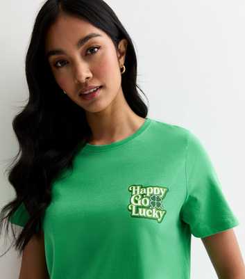 Green Happy Go Lucky Slogan T-Shirt