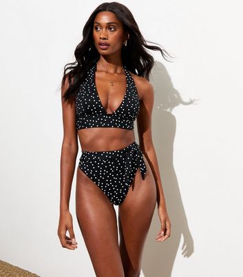 Black and white polka dot bikini top on sale