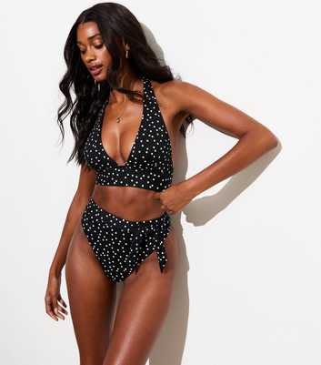 Black High Waist Polka-Dot Bikini Bottoms