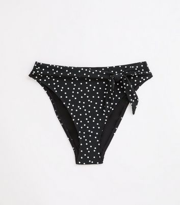 Black High Waist Polka-Dot Bikini Bottoms New Look