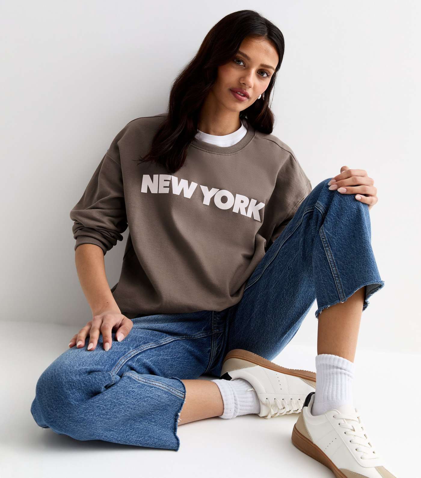 Brown Cotton New York Print Crew Neck Sweatshirt Image 3