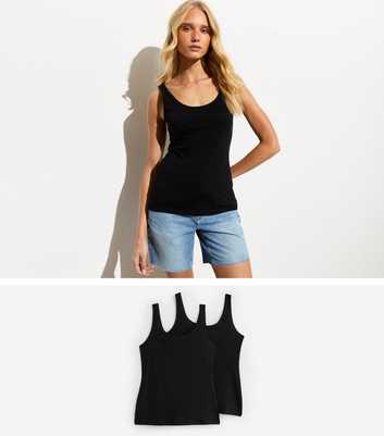 2 Pack Black Cotton-Jersey Vest Tops 