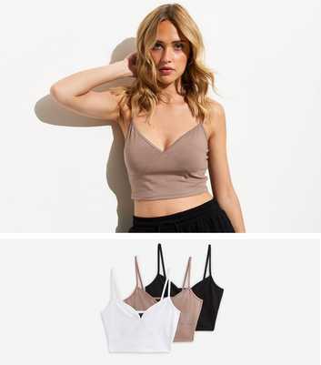 3 Pack of Crop Stretch-Cotton Bralet Tops 