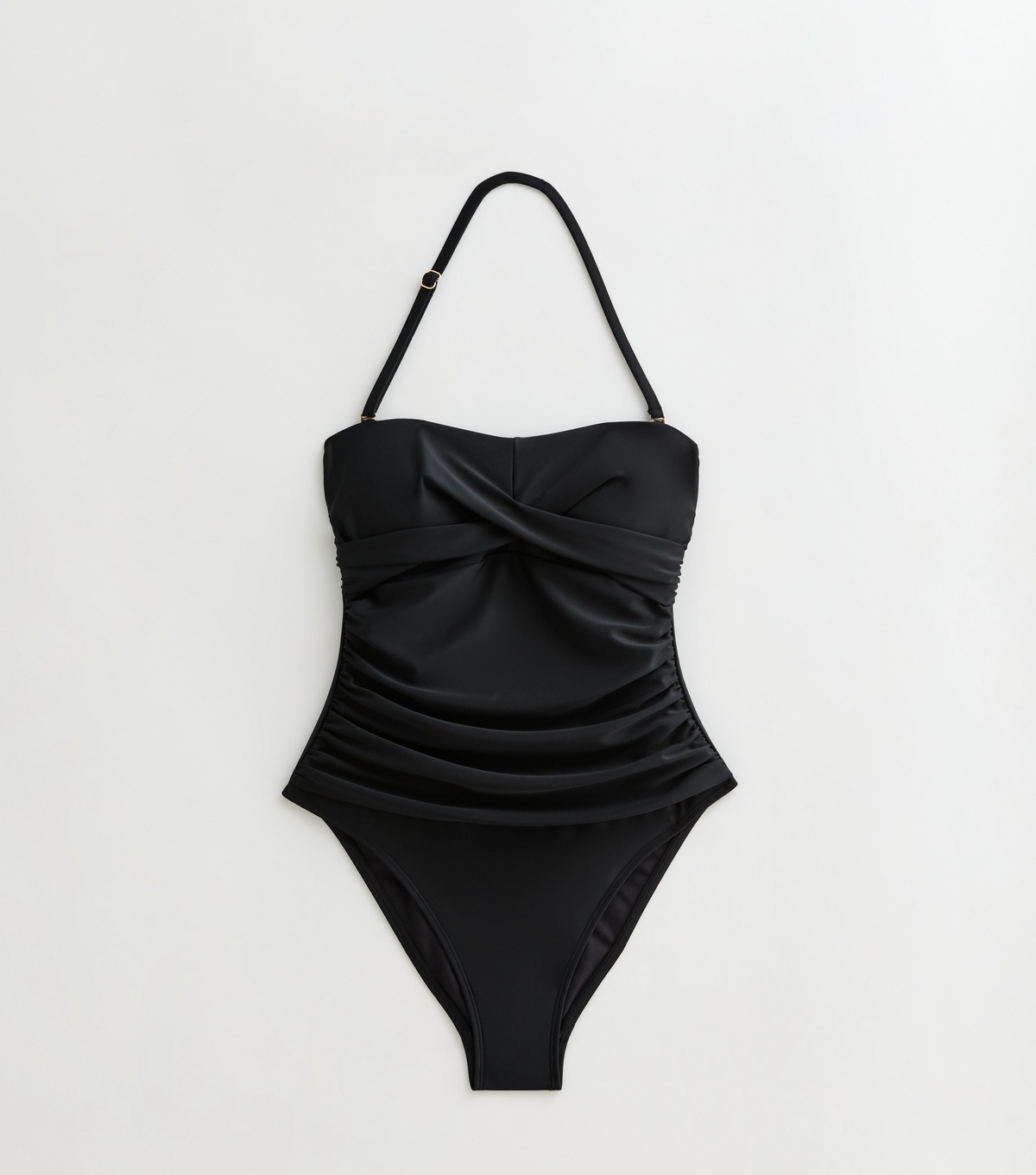 Women's Black Ruched Removable Strap Square Neck Swimsuit New Look