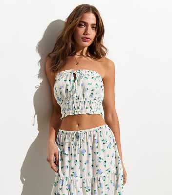 White Rose Ditsy Print Bandeau Top
