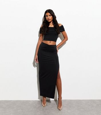 Black ruched midi skirt hotsell