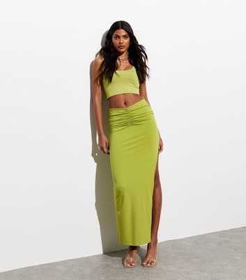 Light Green Ruched Midi Skirt