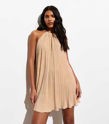 Stone Plisse Halter Mini Dress