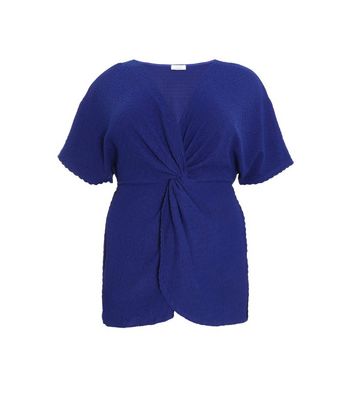 QUIZ Curves Bright Blue Knot Detail Top New Look