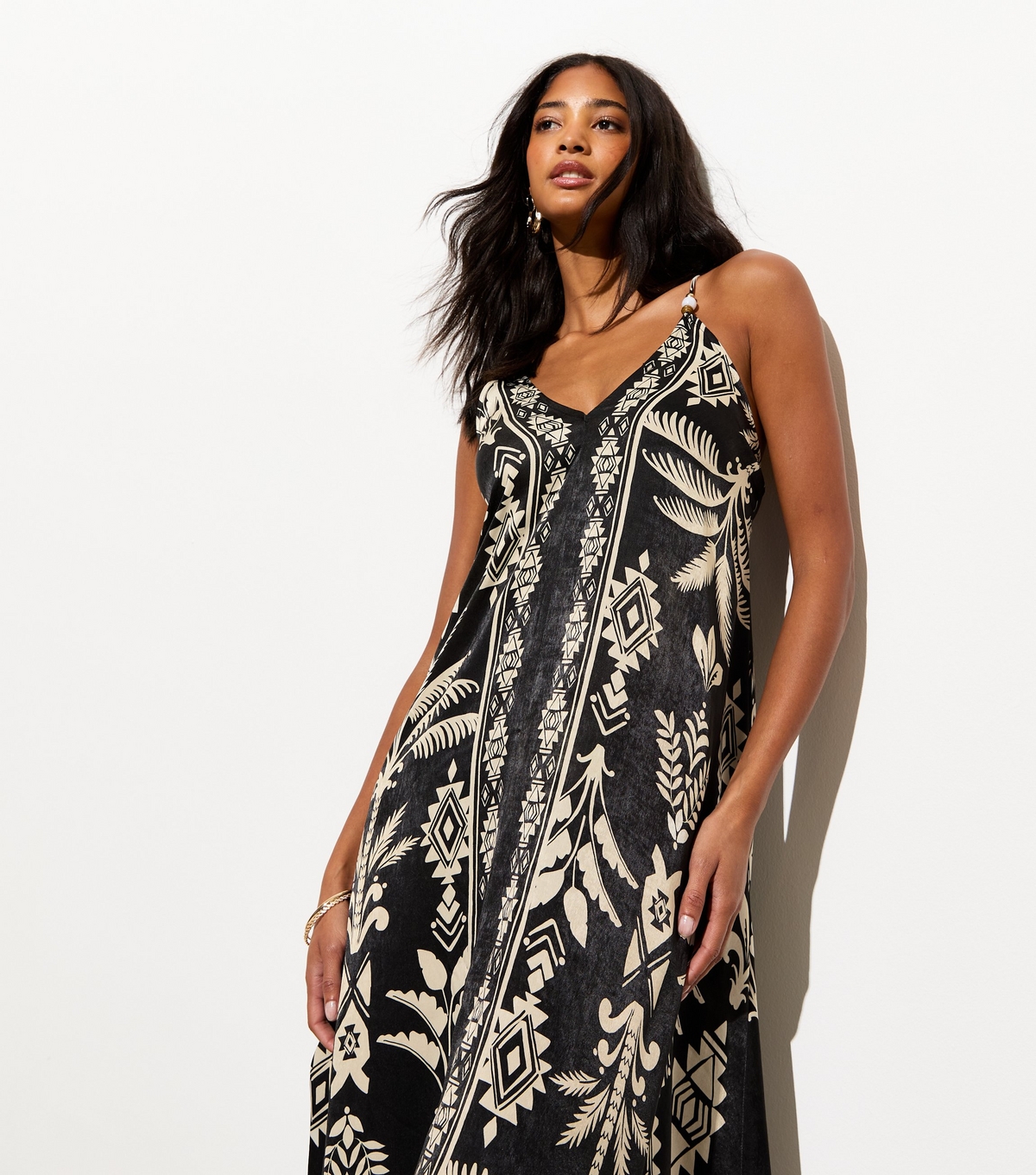 Women's Black Abstract Print Strappy Maxi Dress New Look