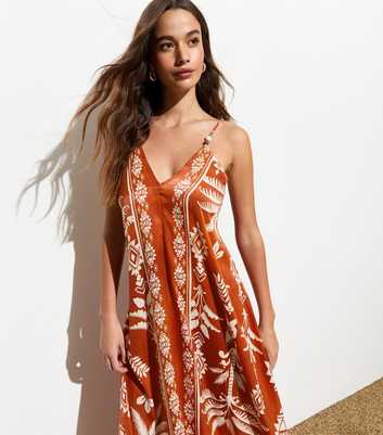 Rust Abstract Print Strappy Maxi Dress