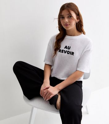 Girls White Au Revoir Print Boxy T-Shirt New Look