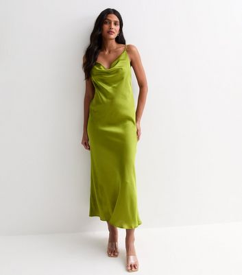 Light Green Strappy Satin Cowl Neck Midi Dress New Look